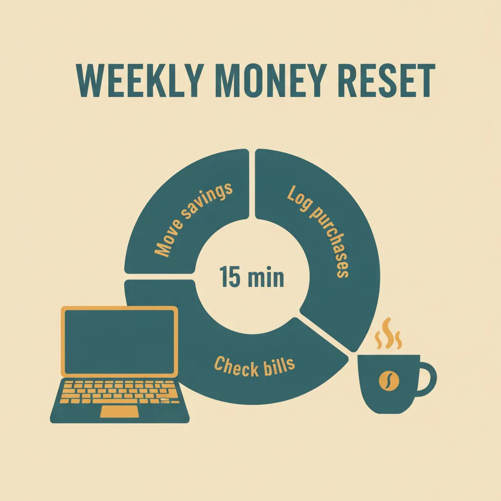 Weekly money reset routine: check bills, log purchases and move savings in 15 minutes