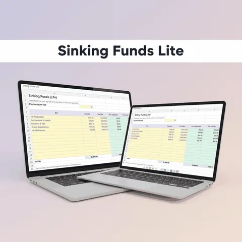 Sinking funds tracker spreadsheet with a fund list, target and saved columns