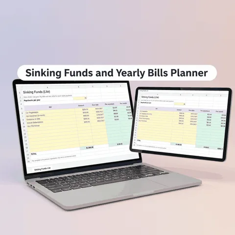 Sinking funds and yearly bills planner spreadsheet on two laptops
